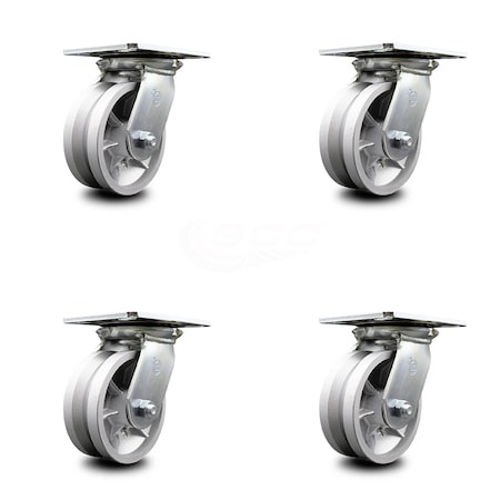 Service Caster 5 Inch Heavy Duty V Groove Semi Steel Caster Set with Roller Bearings, 4PK SCC-35S520-VGR-4